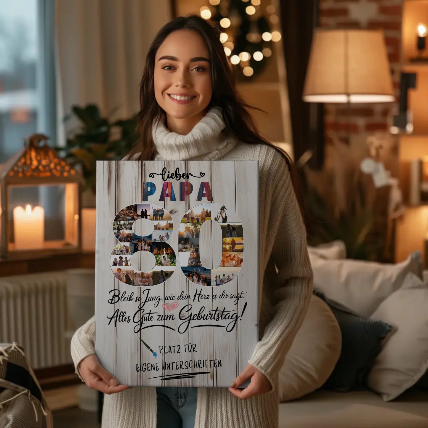 Personalisierte Fotoleinwand mit Unterschriften Papa 80 Geburtstag Fotos Bleib Jung