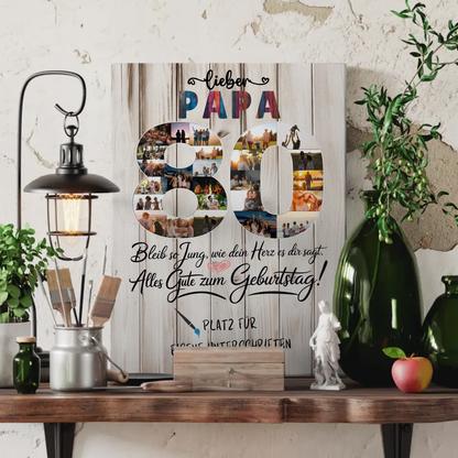 Personalisierte Fotoleinwand mit Unterschriften Papa 80 Geburtstag Fotos Bleib Jung