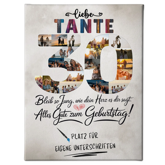 Personalisierte Fotoleinwand Tante Unterschriften 30 Geburtstag Fotos