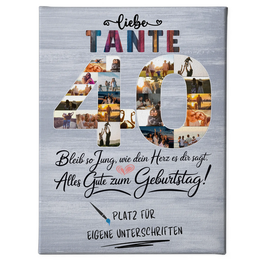Personalisierte Fotoleinwand Tante 40 Geburtstag mit Unterschriften