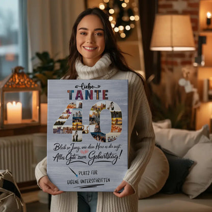 Personalisierte Fotoleinwand Tante 40 Geburtstag mit Unterschriften