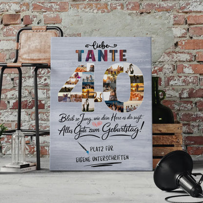 Personalisierte Fotoleinwand Tante 40 Geburtstag mit Unterschriften