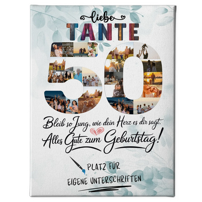 Personalisierte Fotoleinwand Tante 50 Geburtstag mit Unterschriften