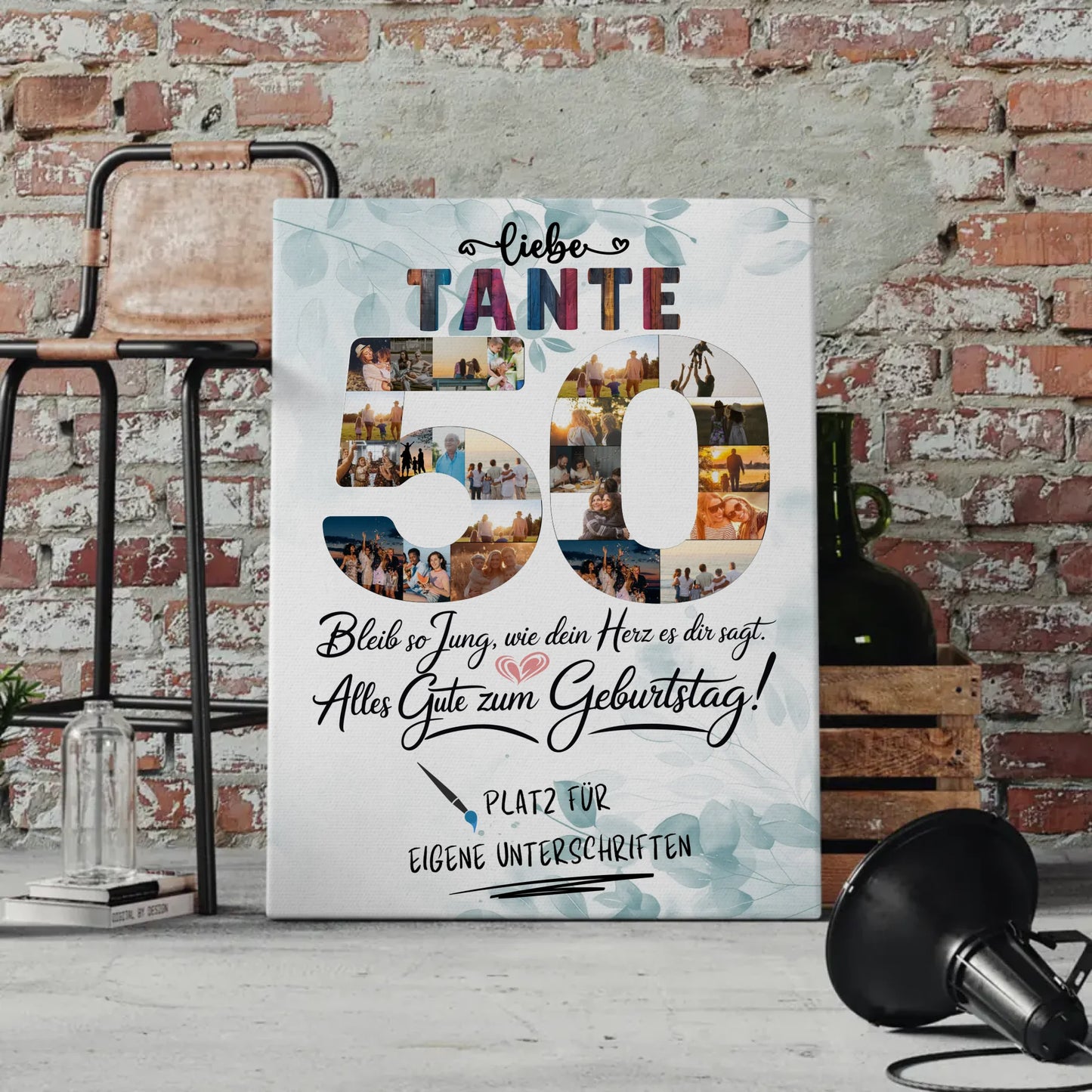 Personalisierte Fotoleinwand Tante 50 Geburtstag mit Unterschriften