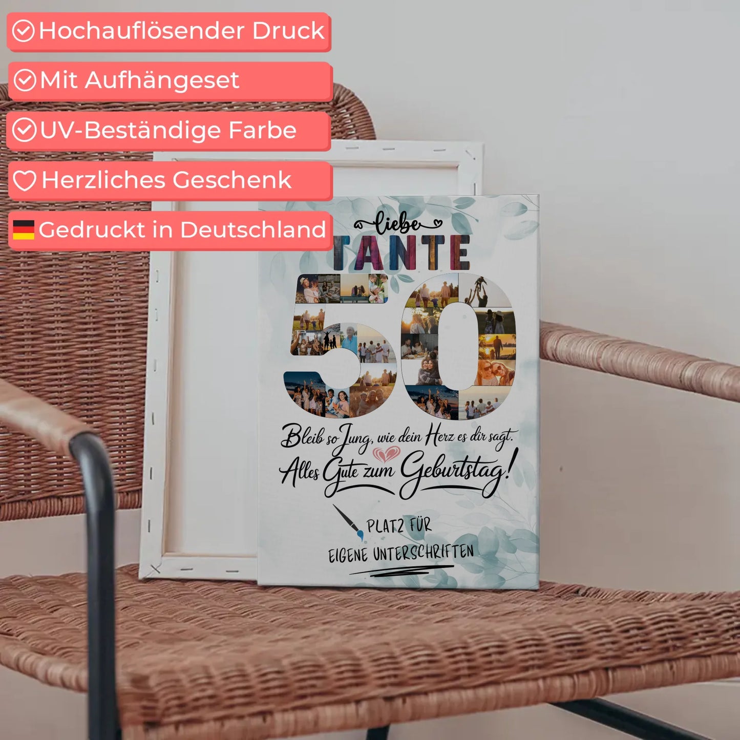 Personalisierte Fotoleinwand Tante 50 Geburtstag mit Unterschriften