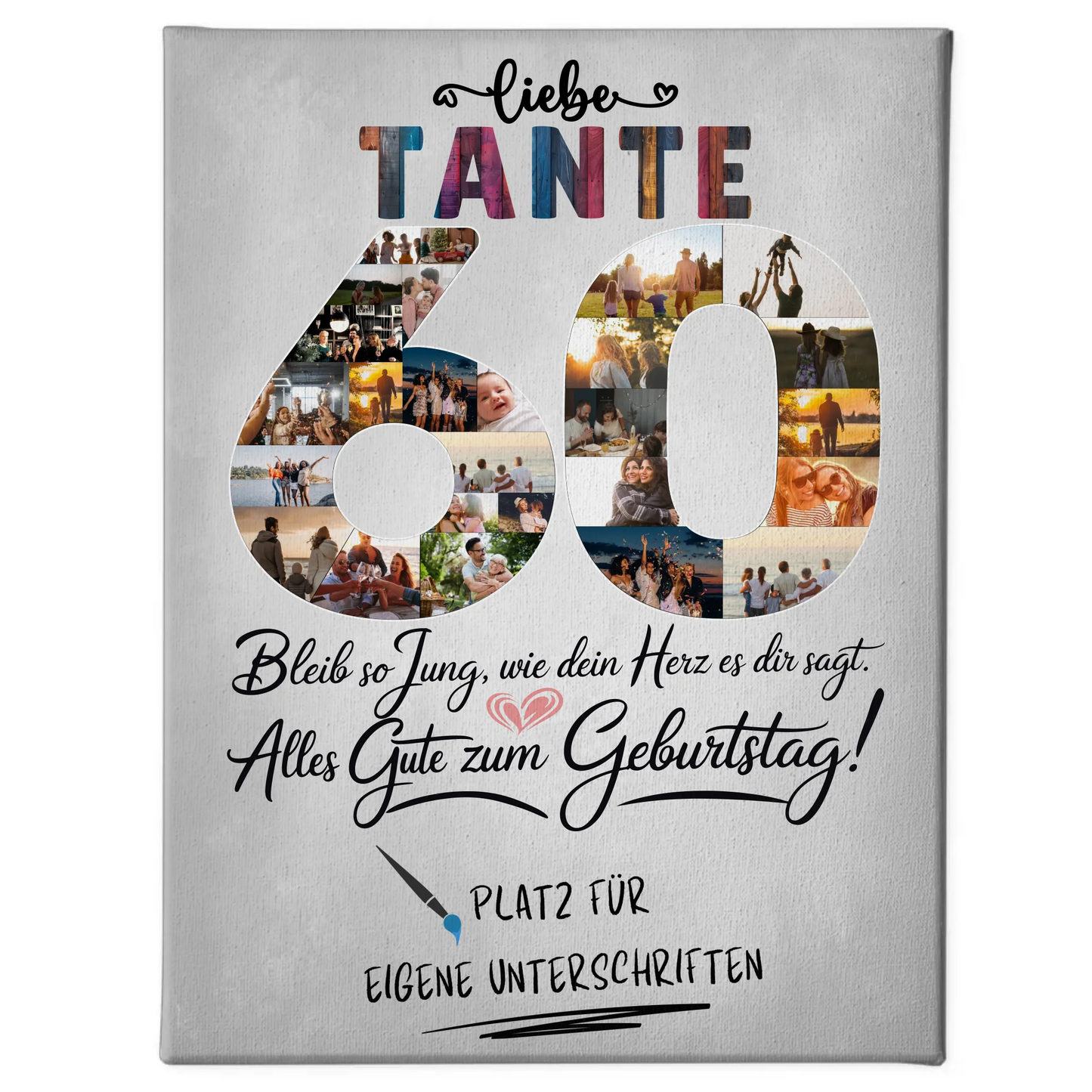 Personalisierte Fotoleinwand für Tante zum 60. Geburtstag mit Unterschriften