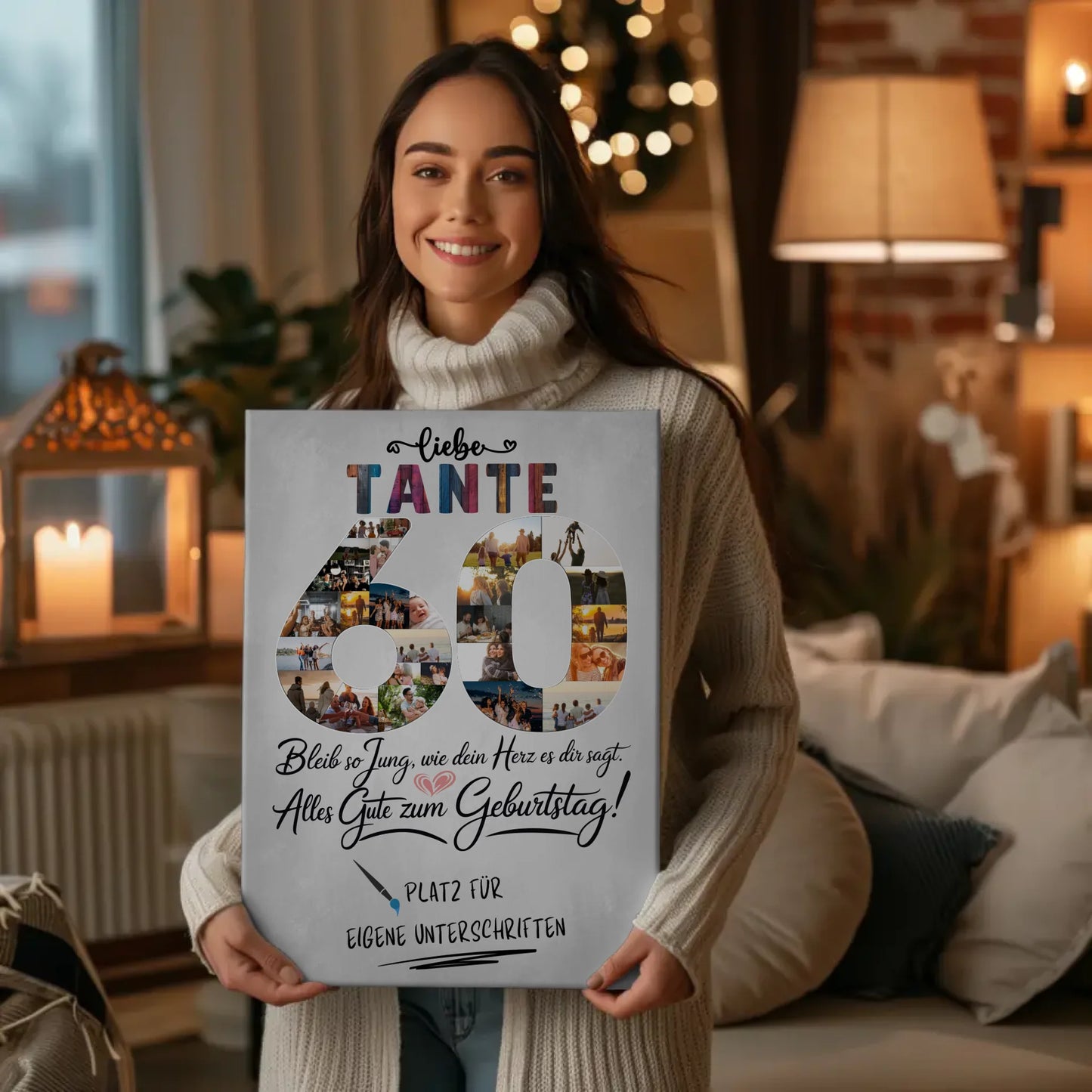 Personalisierte Fotoleinwand für Tante zum 60. Geburtstag mit Unterschriften