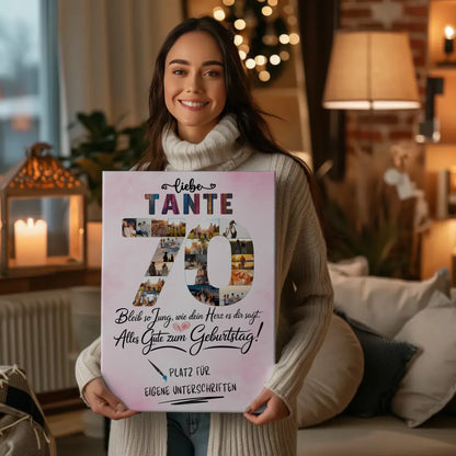 Personalisierte Fotoleinwand mit Unterschriften Tante 70 Geburtstag Fotos Bleib Jung