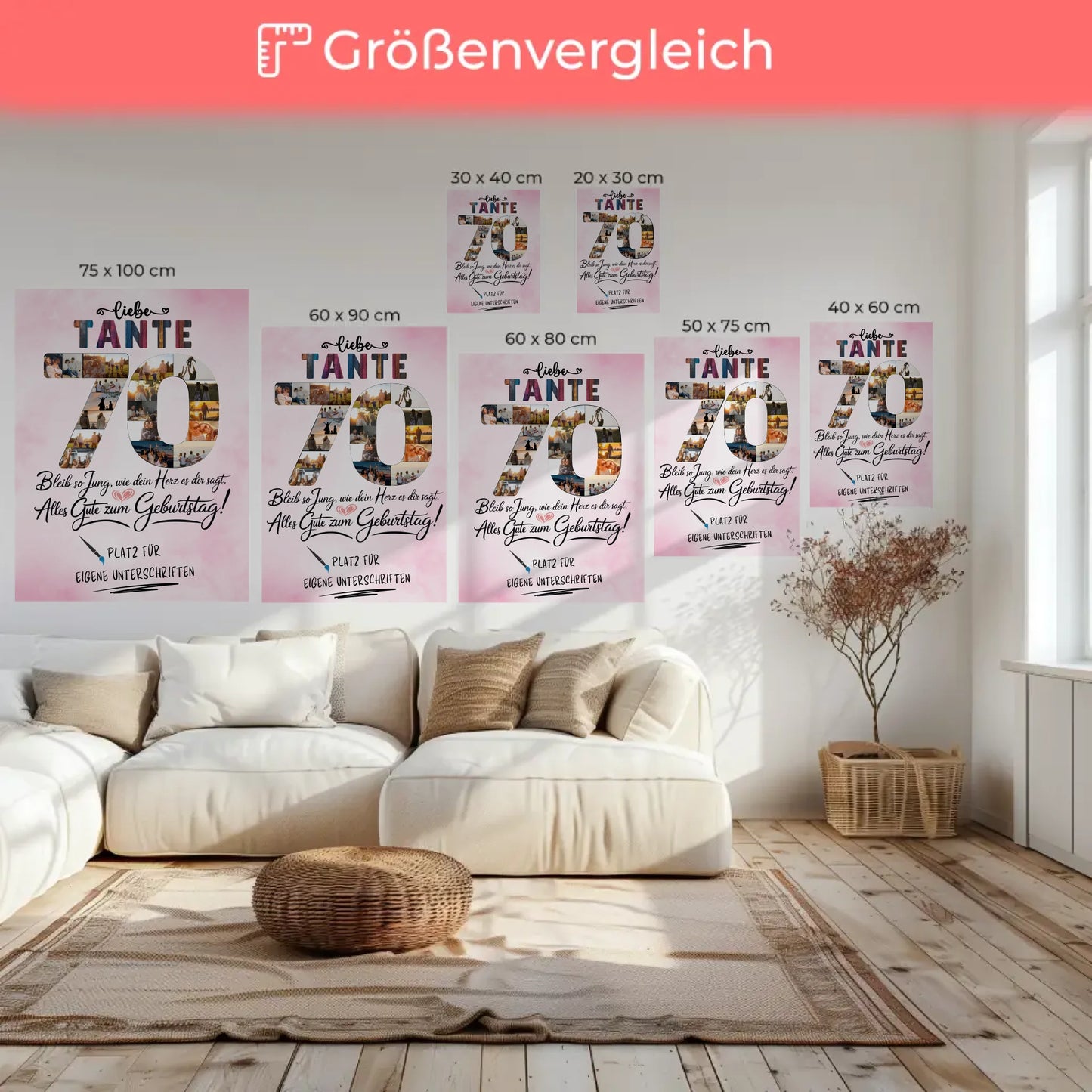 Personalisierte Fotoleinwand mit Unterschriften Tante 70 Geburtstag Fotos Bleib Jung