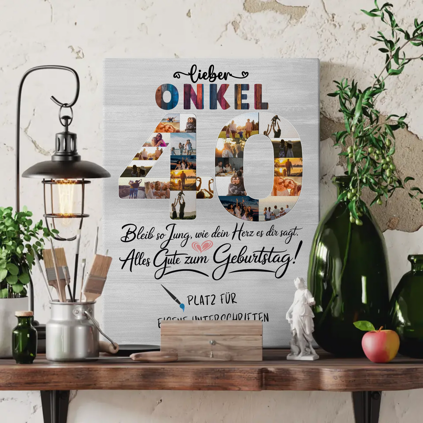 Personalisierte Fotoleinwand mit Unterschriften Onkel 40 Geburtstag Fotos
