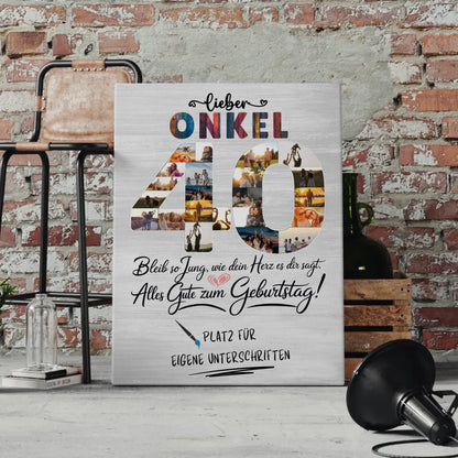 Personalisierte Fotoleinwand mit Unterschriften Onkel 40 Geburtstag Fotos