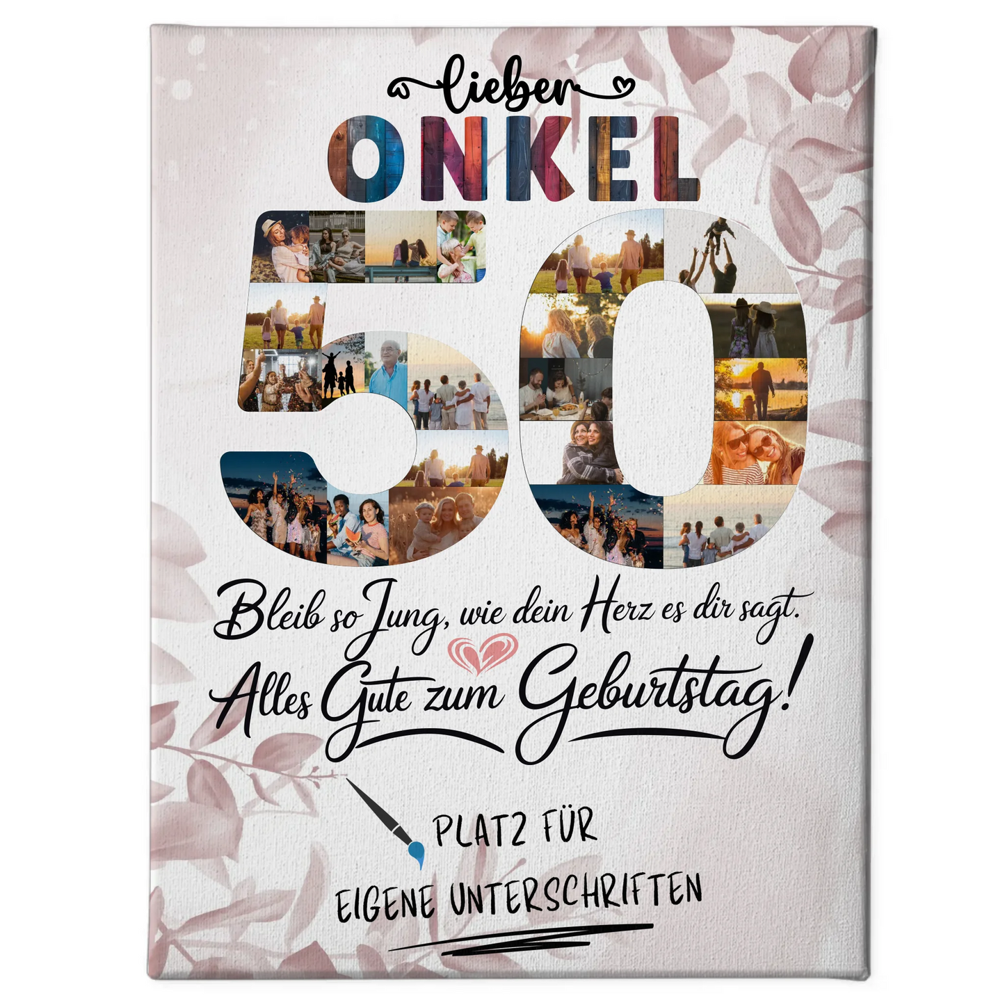 Personalisierte Fotoleinwand mit Unterschriften Onkel 50 Geburtstag Fotos
