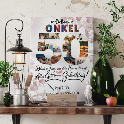 Personalisierte Fotoleinwand mit Unterschriften Onkel 50 Geburtstag Fotos