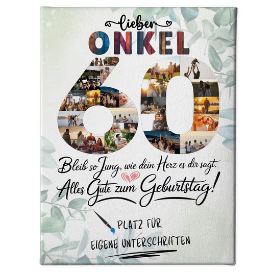 Personalisierte Fotoleinwand Onkel 60 Geburtstag mit Unterschriften