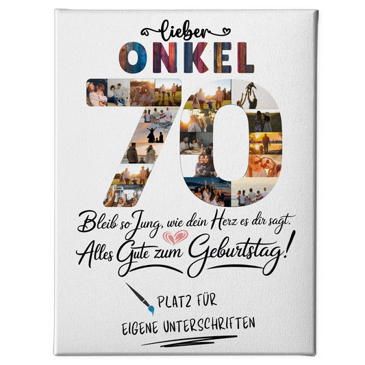 Personalisierte Fotoleinwand Onkel 70 Geburtstag mit Unterschriften