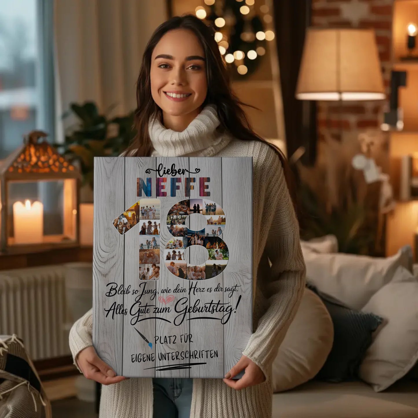 Personalisierte Fotoleinwand mit Unterschriften Neffe 18 Geburtstag Fotos