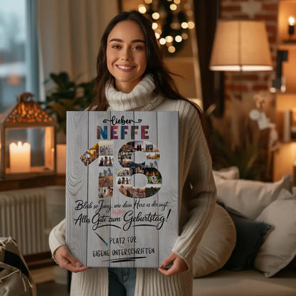 Personalisierte Fotoleinwand mit Unterschriften Neffe 18 Geburtstag Fotos