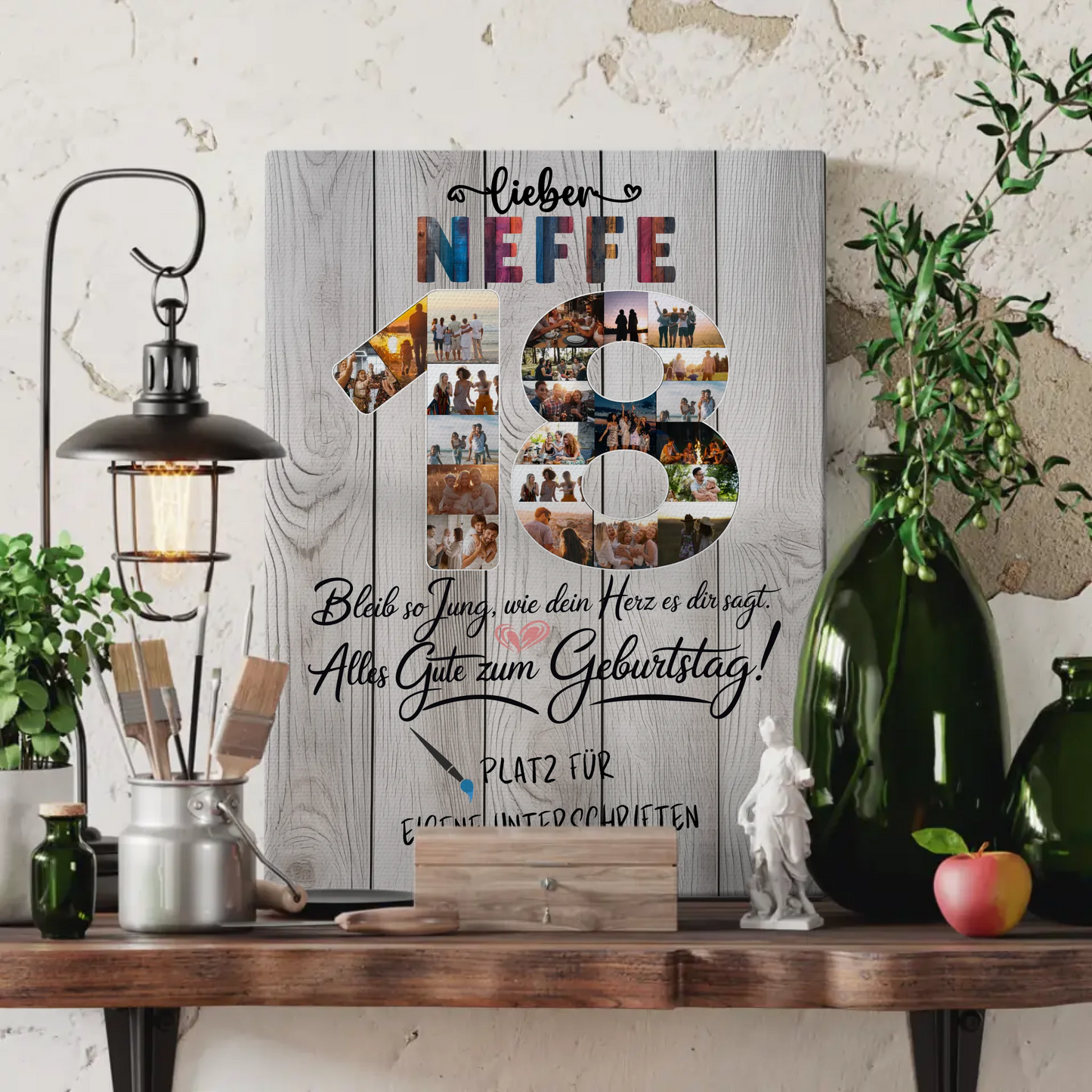 Personalisierte Fotoleinwand mit Unterschriften Neffe 18 Geburtstag Fotos