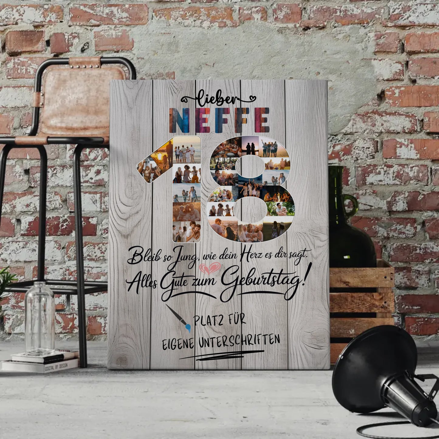 Personalisierte Fotoleinwand mit Unterschriften Neffe 18 Geburtstag Fotos