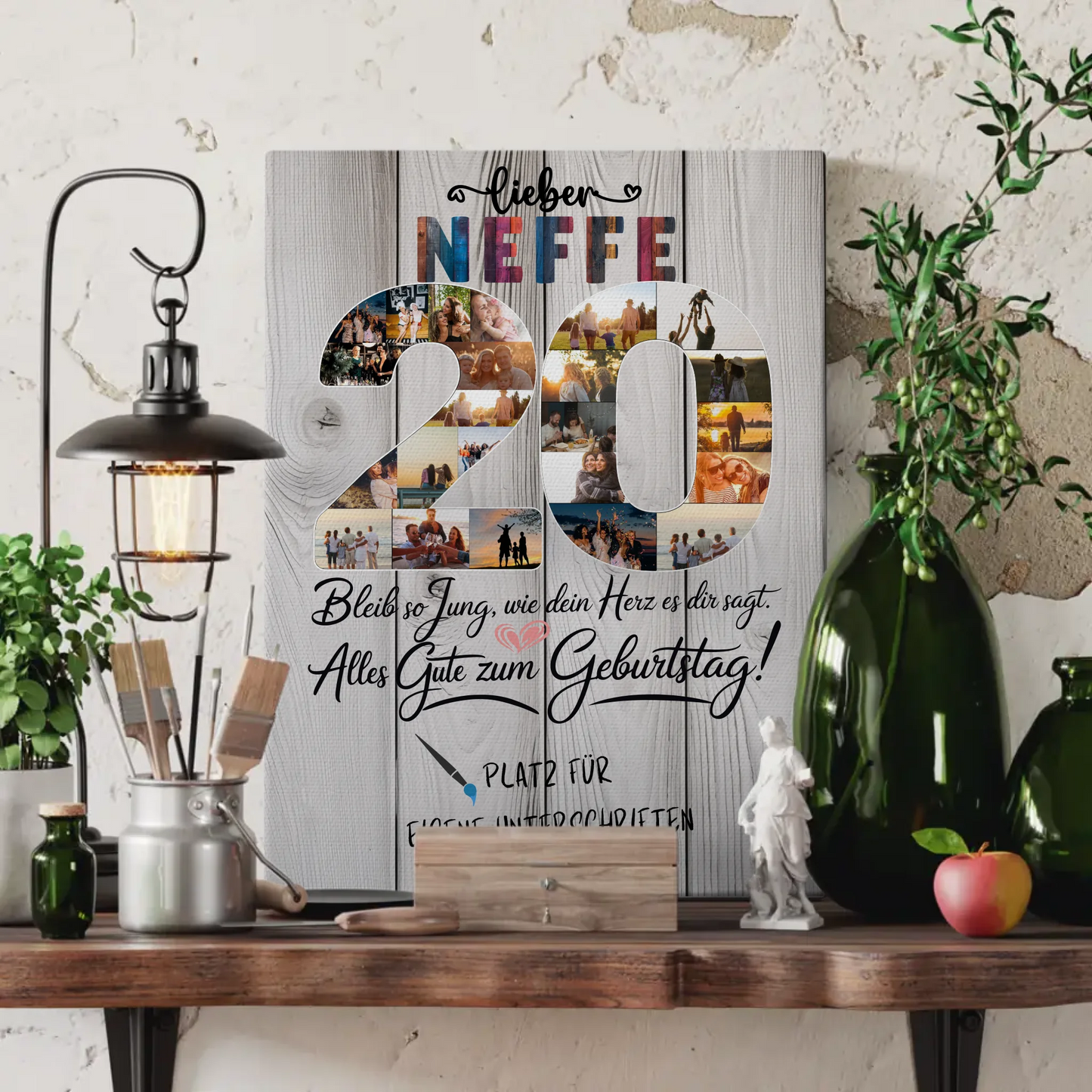 Personalisierte Fotoleinwand Neffe zum 20 Geburtstag mit Unterschriften