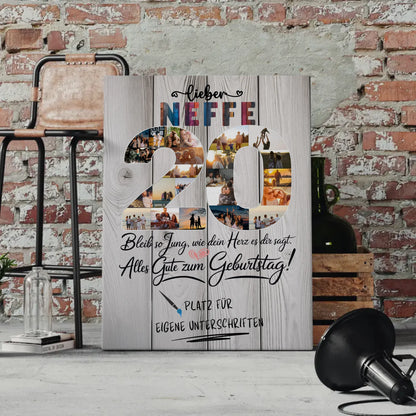 Personalisierte Fotoleinwand Neffe zum 20 Geburtstag mit Unterschriften