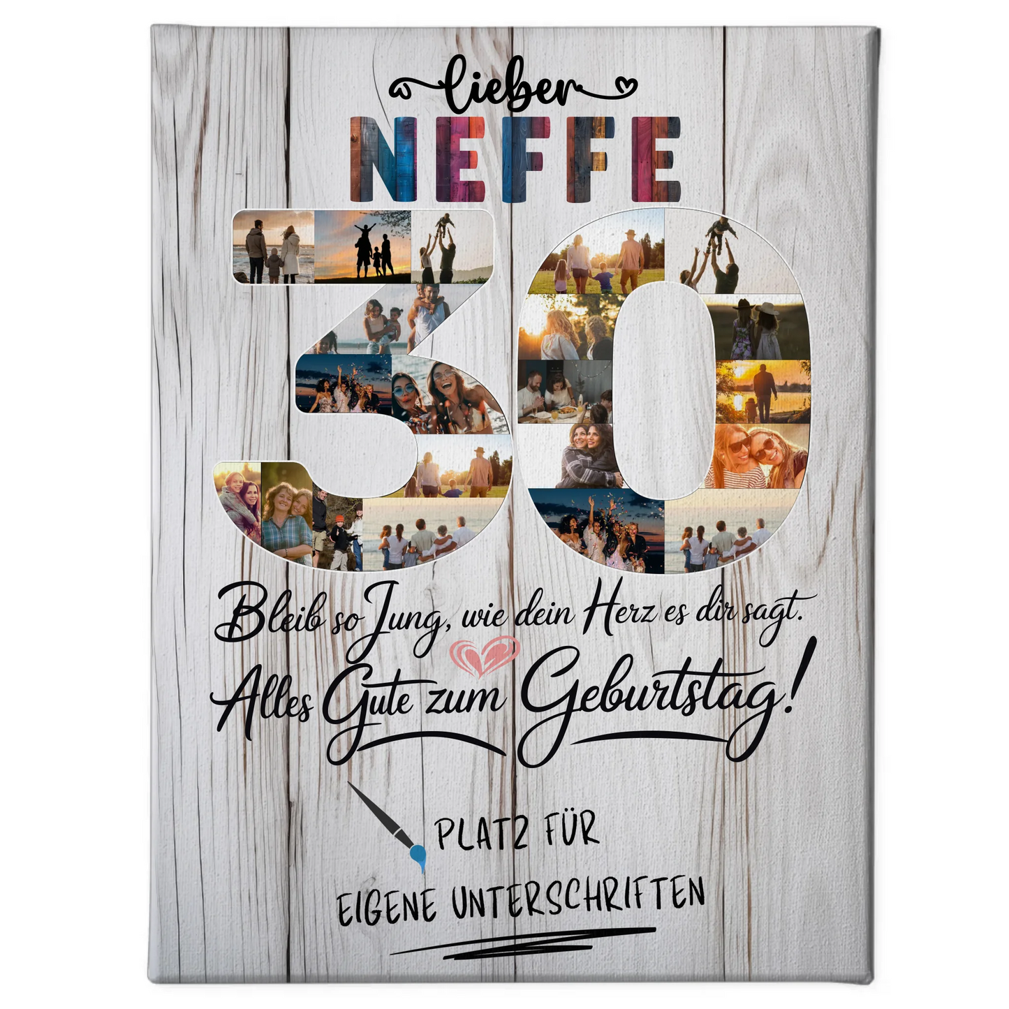 Personalisierte Fotoleinwand Neffe 30 Geburtstag mit Unterschriften