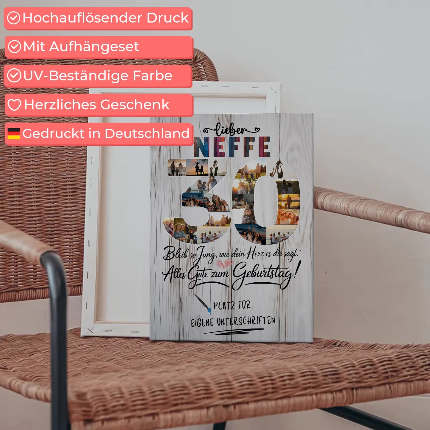 Personalisierte Fotoleinwand Neffe 30 Geburtstag mit Unterschriften