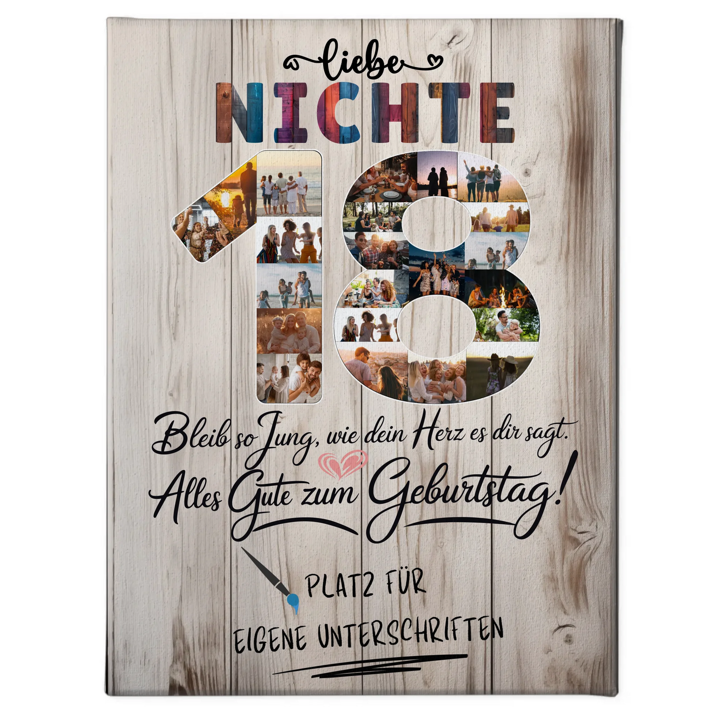Personalisierte Fotoleinwand Nichte 18 Geburtstag mit Unterschriften