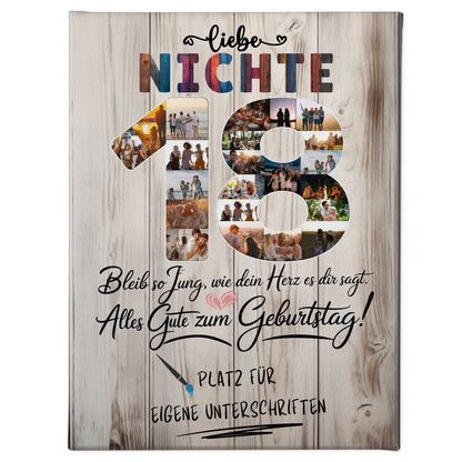 Personalisierte Fotoleinwand Nichte 18 Geburtstag mit Unterschriften
