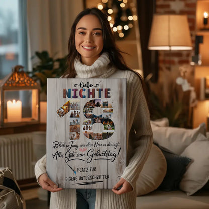 Personalisierte Fotoleinwand Nichte 18 Geburtstag mit Unterschriften