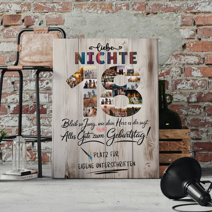 Personalisierte Fotoleinwand Nichte 18 Geburtstag mit Unterschriften