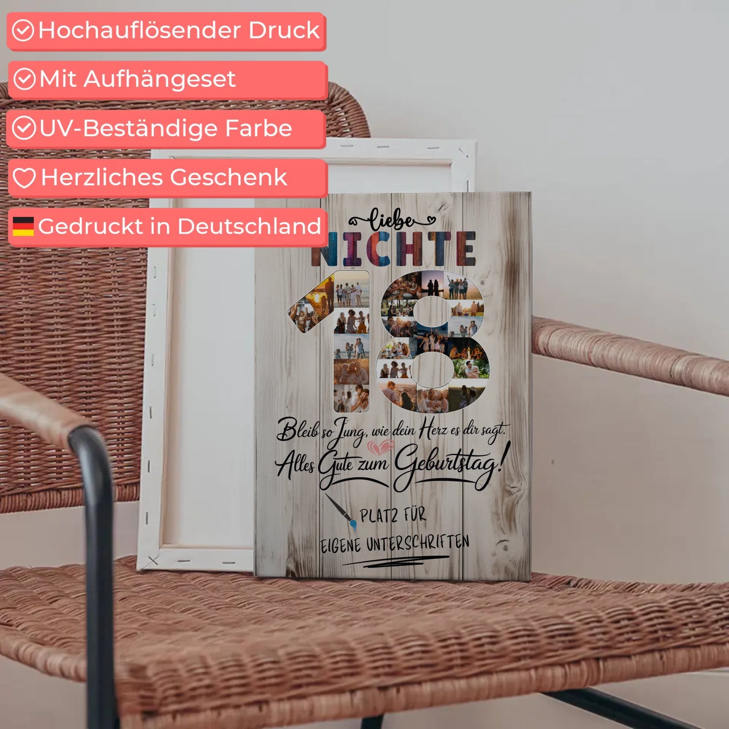 Personalisierte Fotoleinwand Nichte 18 Geburtstag mit Unterschriften