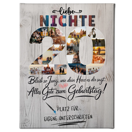 Personalisierte Fotoleinwand mit Unterschriften Nichte 20 Geburtstag Fotos