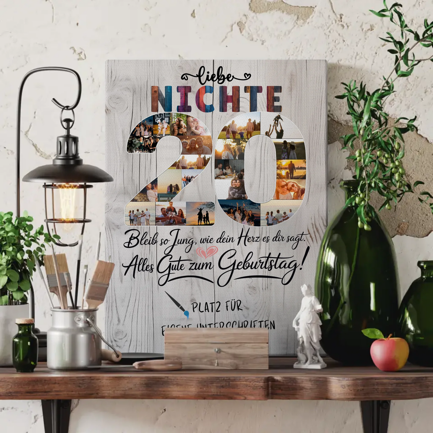 Personalisierte Fotoleinwand mit Unterschriften Nichte 20 Geburtstag Fotos