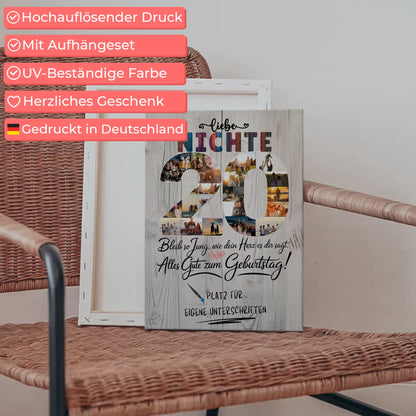 Personalisierte Fotoleinwand mit Unterschriften Nichte 20 Geburtstag Fotos
