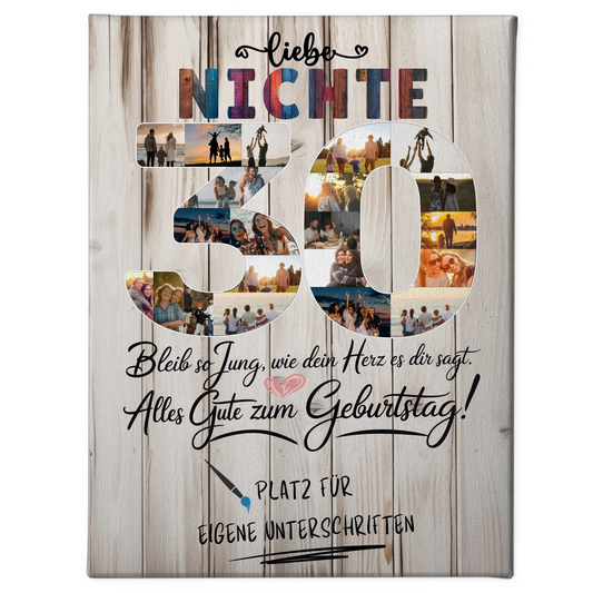 Personalisierte Fotoleinwand mit Unterschriften Nichte 30 Geburtstag