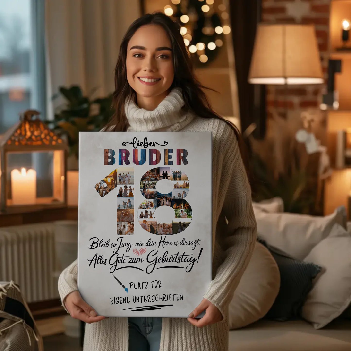Personalisierte Fotoleinwand Bruder 18 Geburtstag mit Fotos Unterschriften