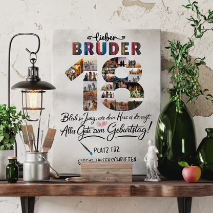 Personalisierte Fotoleinwand Bruder 18 Geburtstag mit Fotos Unterschriften