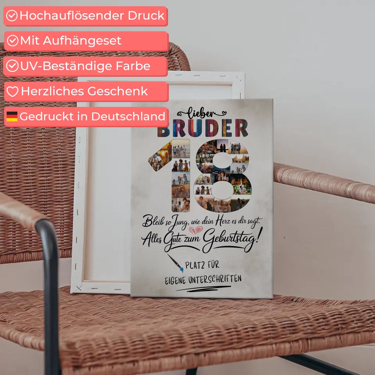 Personalisierte Fotoleinwand Bruder 18 Geburtstag mit Fotos Unterschriften