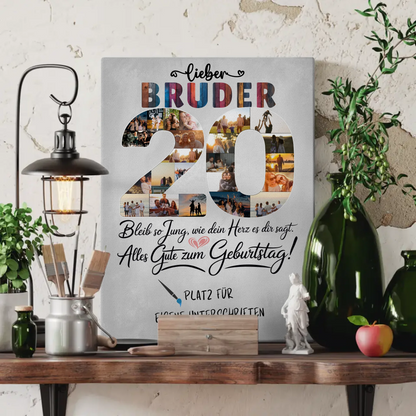 Personalisierte Fotoleinwand Bruder 20 Geburtstag mit Unterschriften