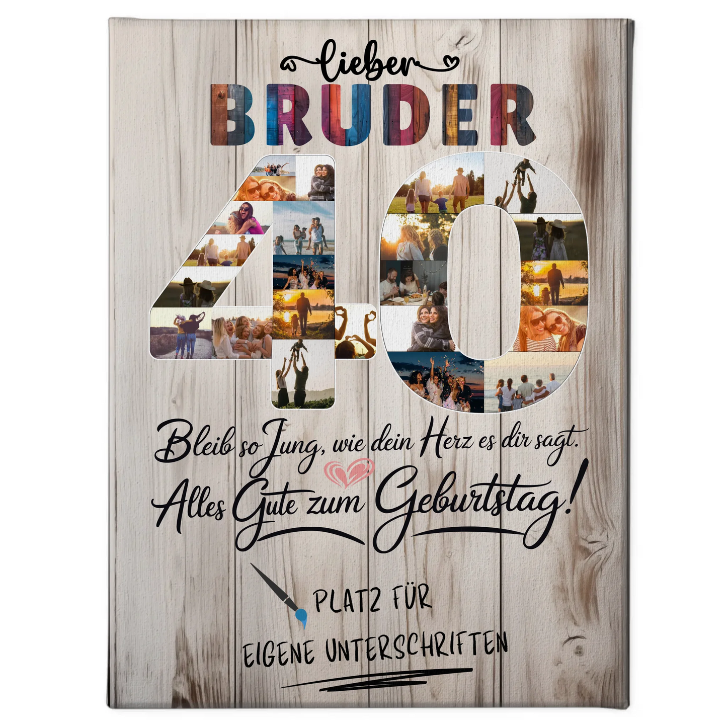Personalisierte Fotoleinwand Bruder 40 Geburtstag mit Unterschriften