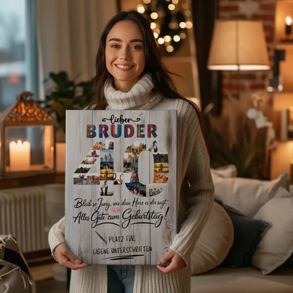 Personalisierte Fotoleinwand Bruder 40 Geburtstag mit Unterschriften