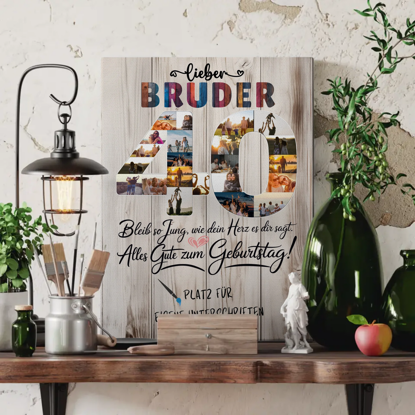 Personalisierte Fotoleinwand Bruder 40 Geburtstag mit Unterschriften