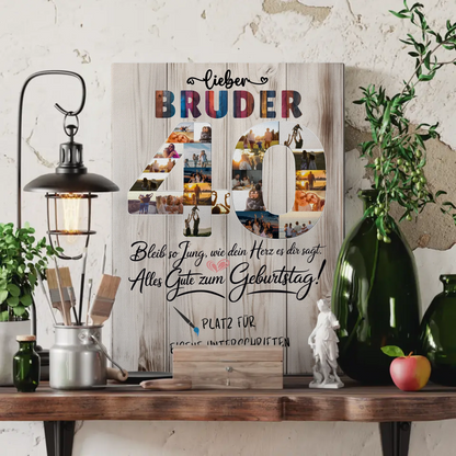 Personalisierte Fotoleinwand Bruder 40 Geburtstag mit Unterschriften