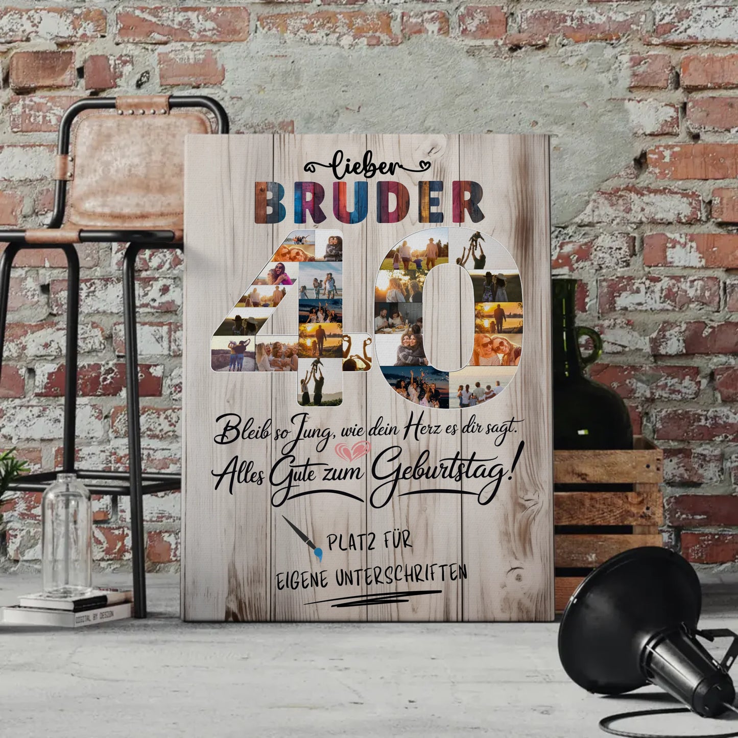 Personalisierte Fotoleinwand Bruder 40 Geburtstag mit Unterschriften
