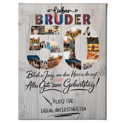 Personalisierte Fotoleinwand Bruder zum 50 Geburtstag mit Unterschriften