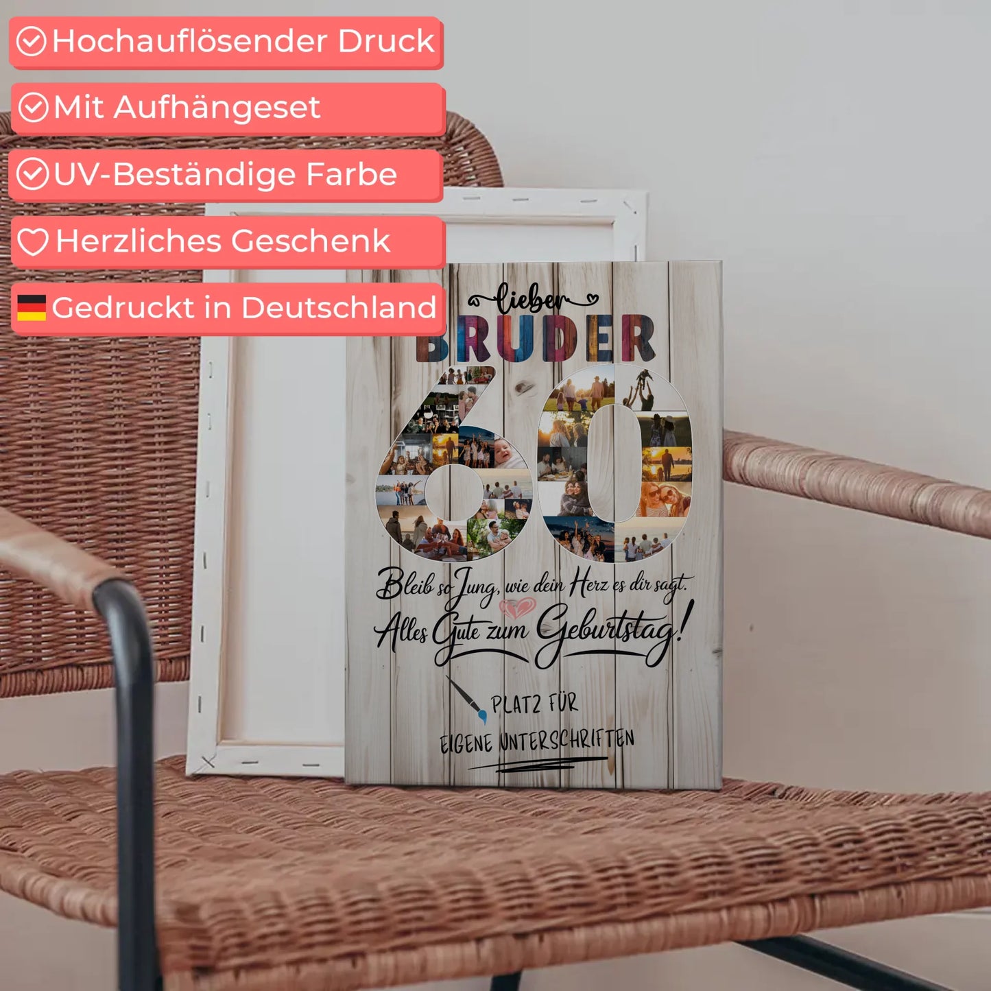 Personalisierte Fotoleinwand mit Unterschriften Bruder 60 Geburtstag Fotos Bleib Jung