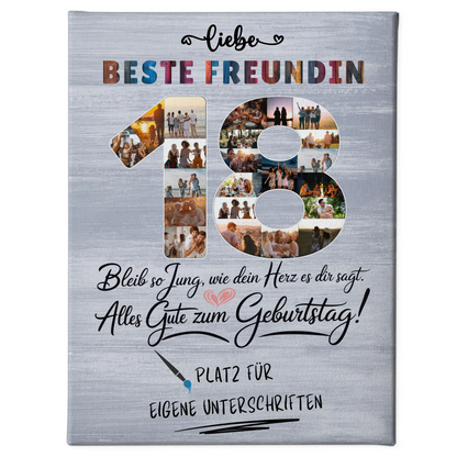 Personalisierte Fotoleinwand mit Unterschriften Beste Freundin 18 Geburtstag Fotos