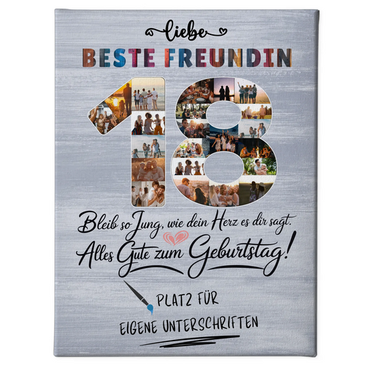 Personalisierte Fotoleinwand mit Unterschriften Beste Freundin 18 Geburtstag Fotos