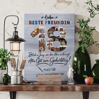 Personalisierte Fotoleinwand mit Unterschriften Beste Freundin 18 Geburtstag Fotos